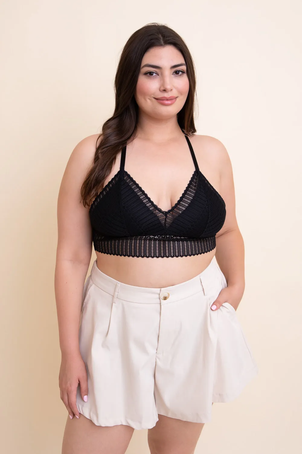 Ribbed Lace Boho Racerback Bralette Plus - 4 colors