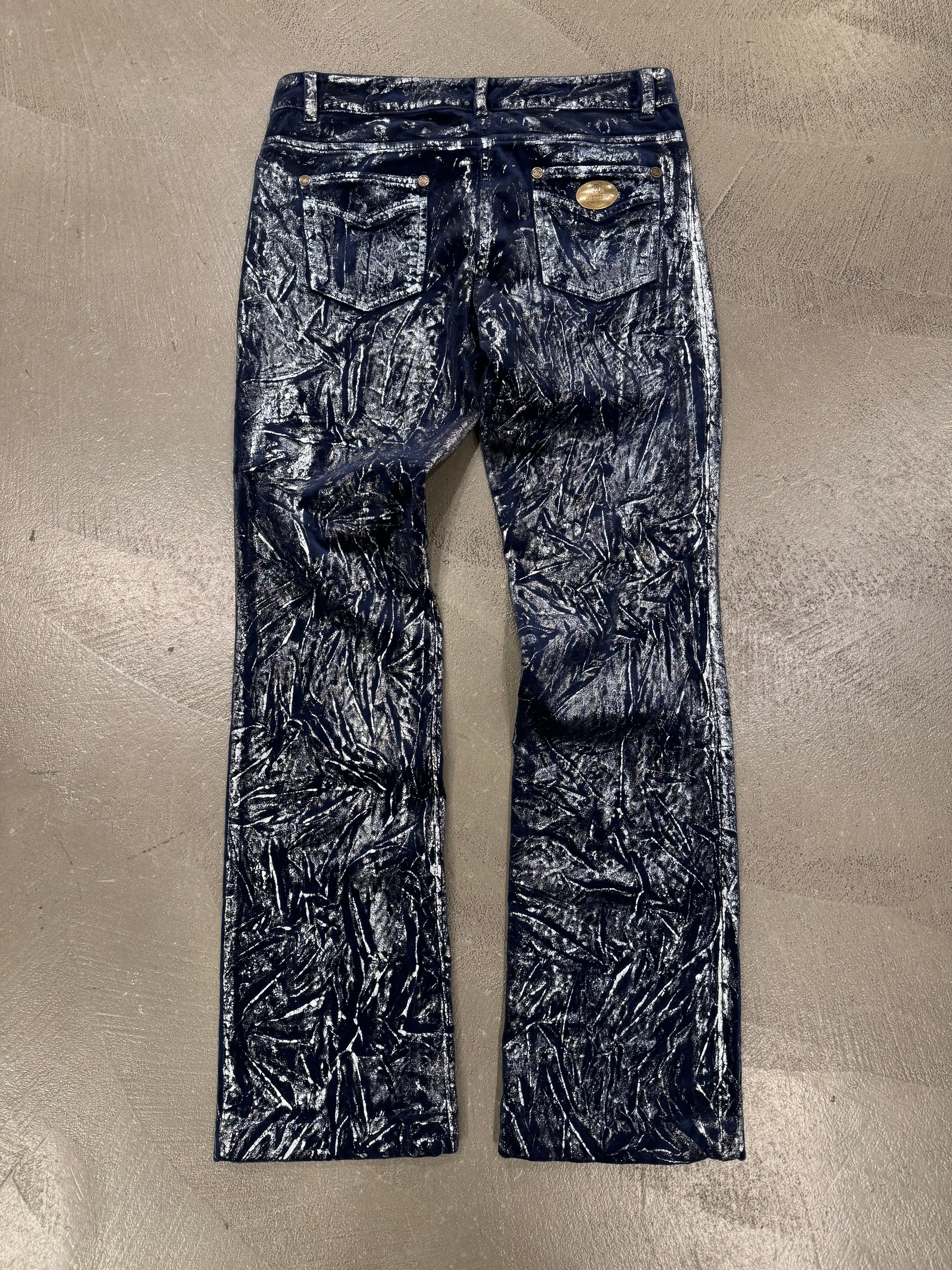 Roberto Cavalli waxed silver pants