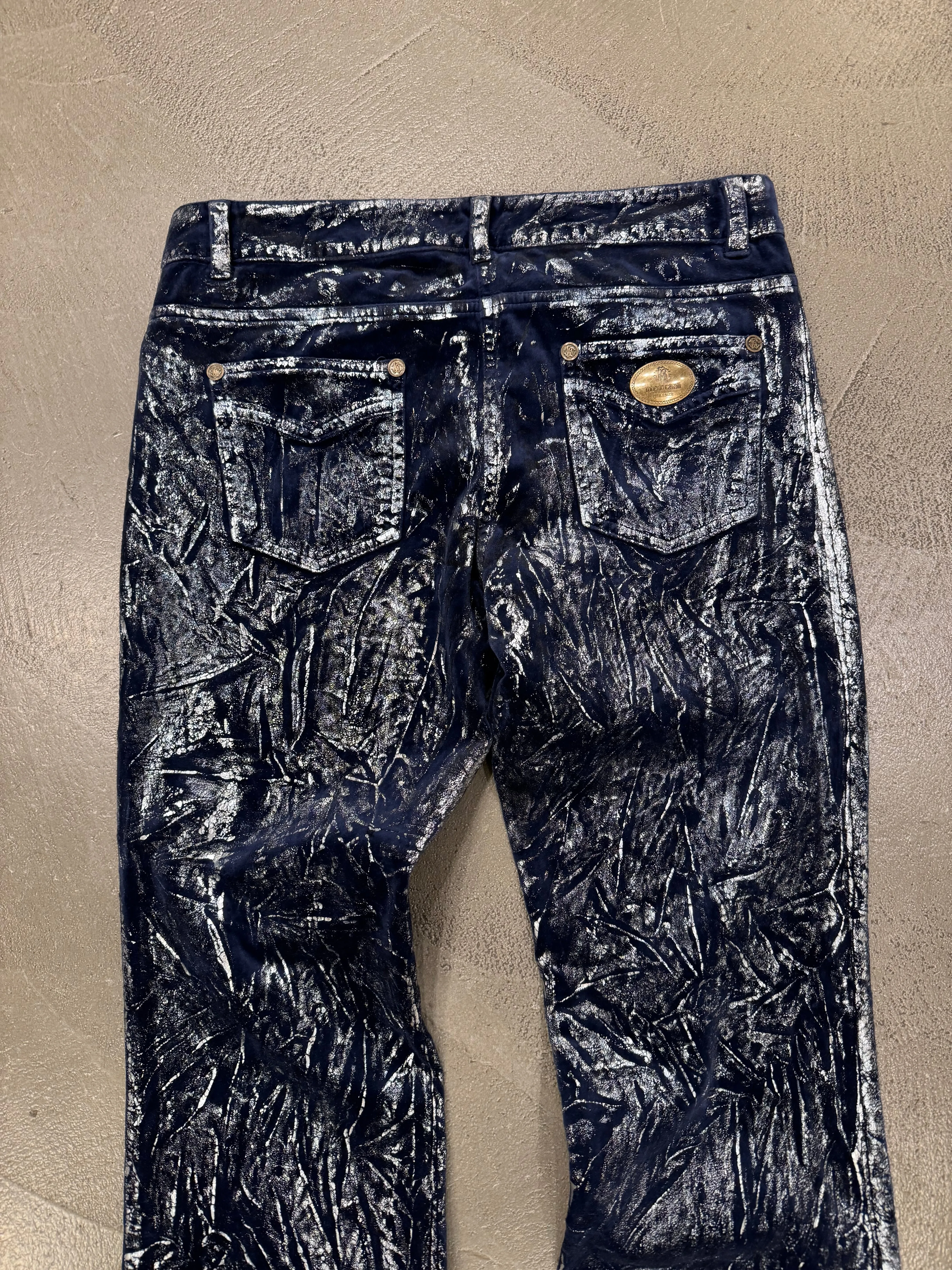 Roberto Cavalli waxed silver pants