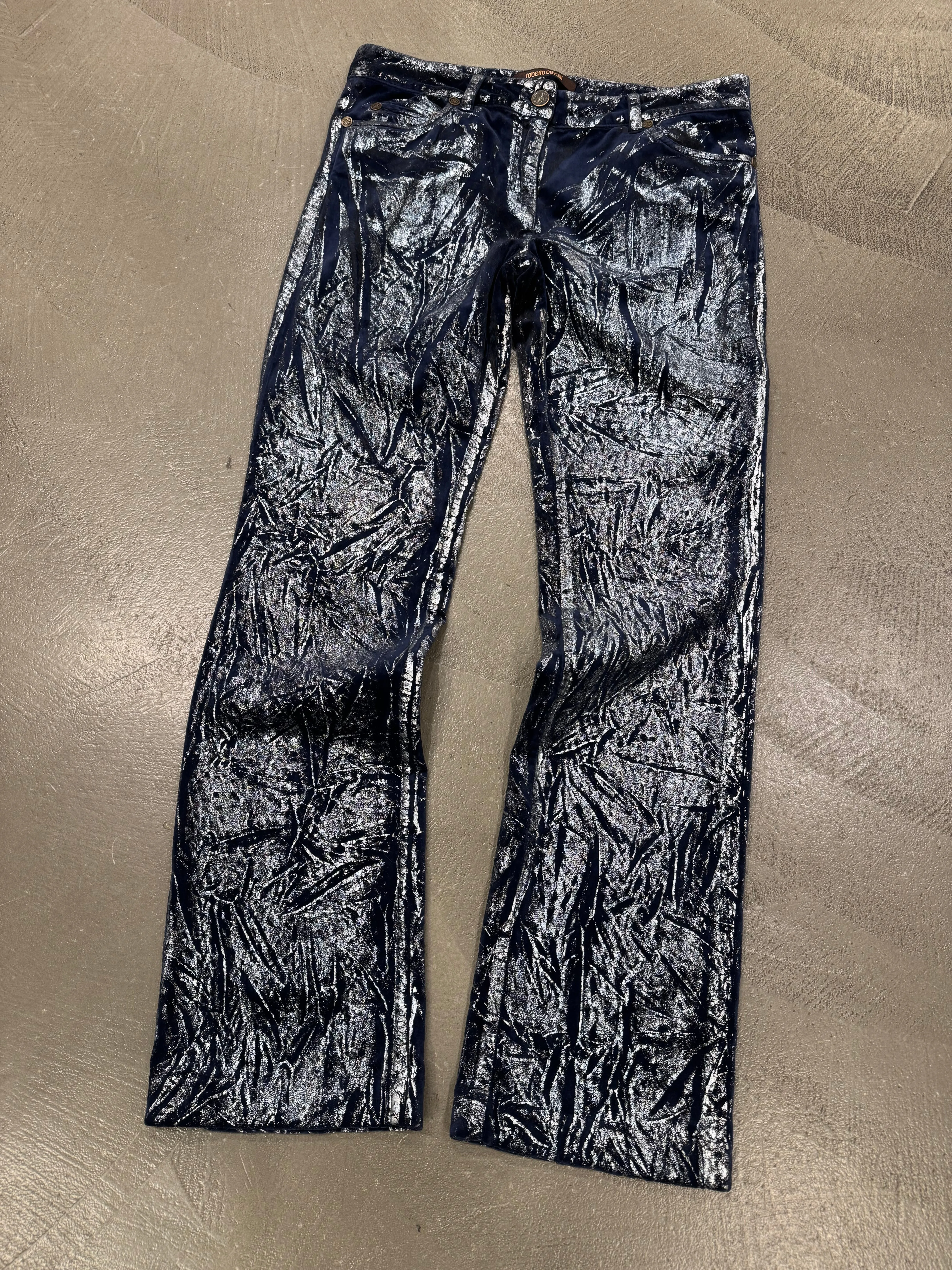 Roberto Cavalli waxed silver pants