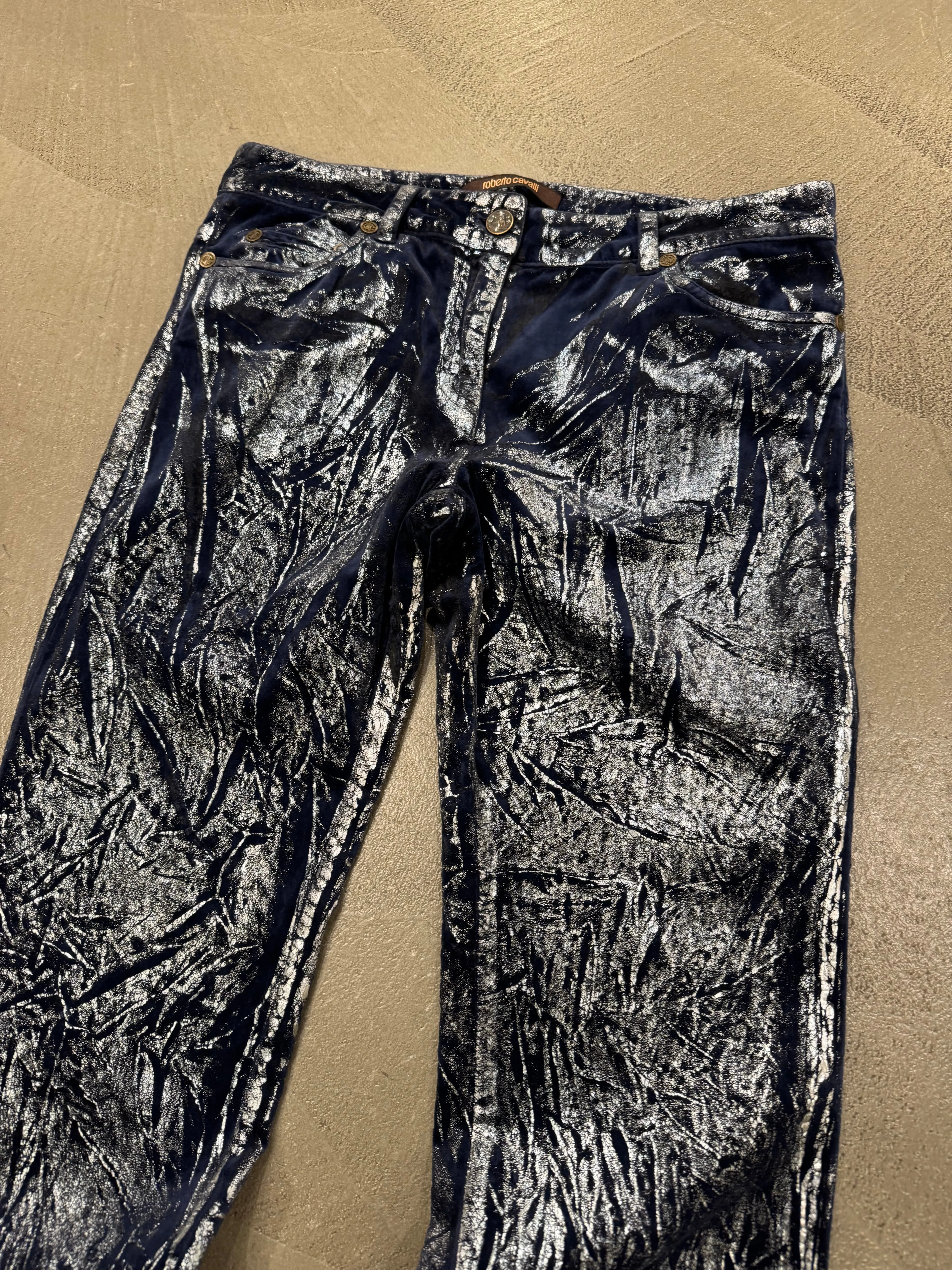Roberto Cavalli waxed silver pants
