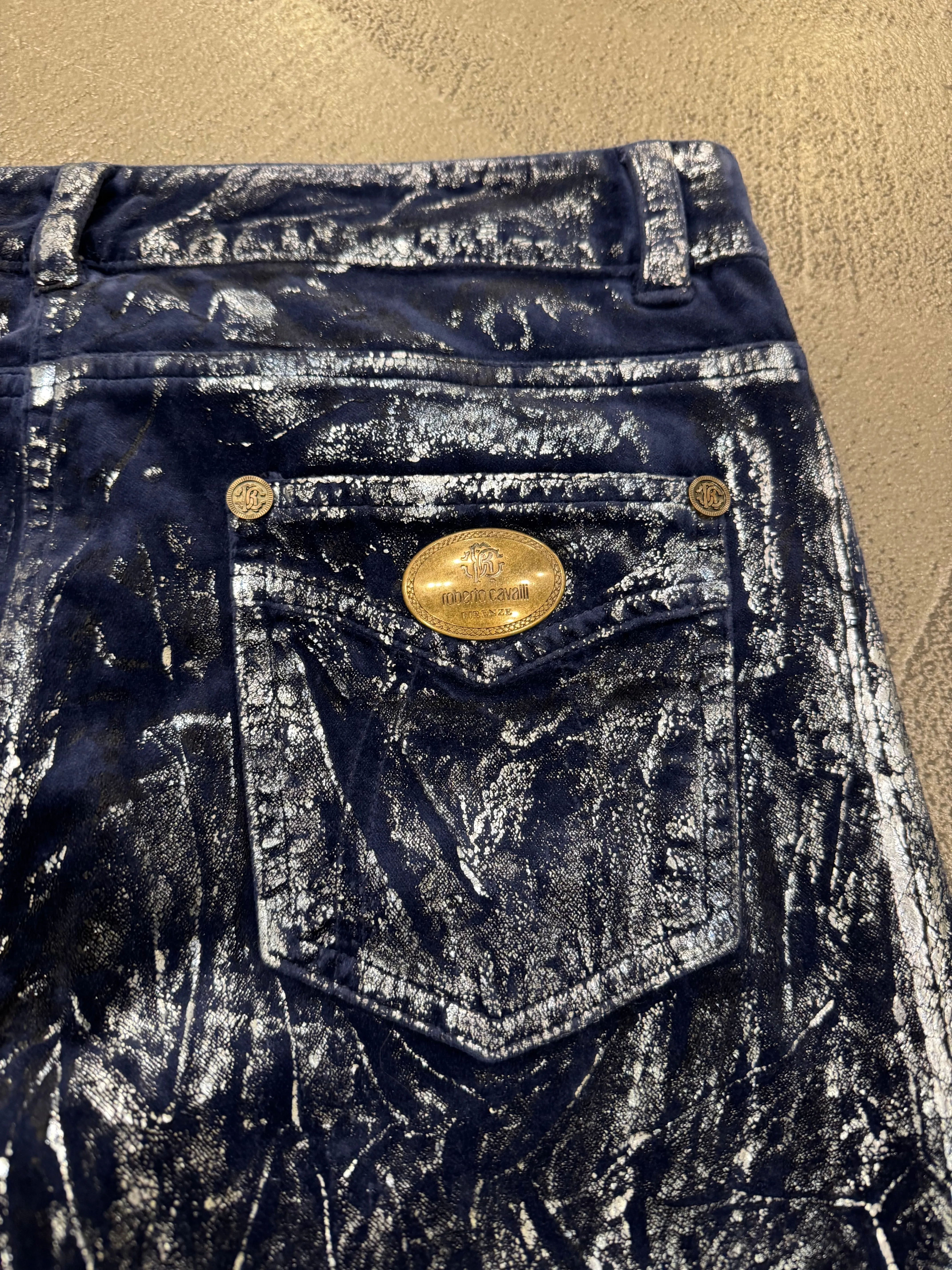 Roberto Cavalli waxed silver pants
