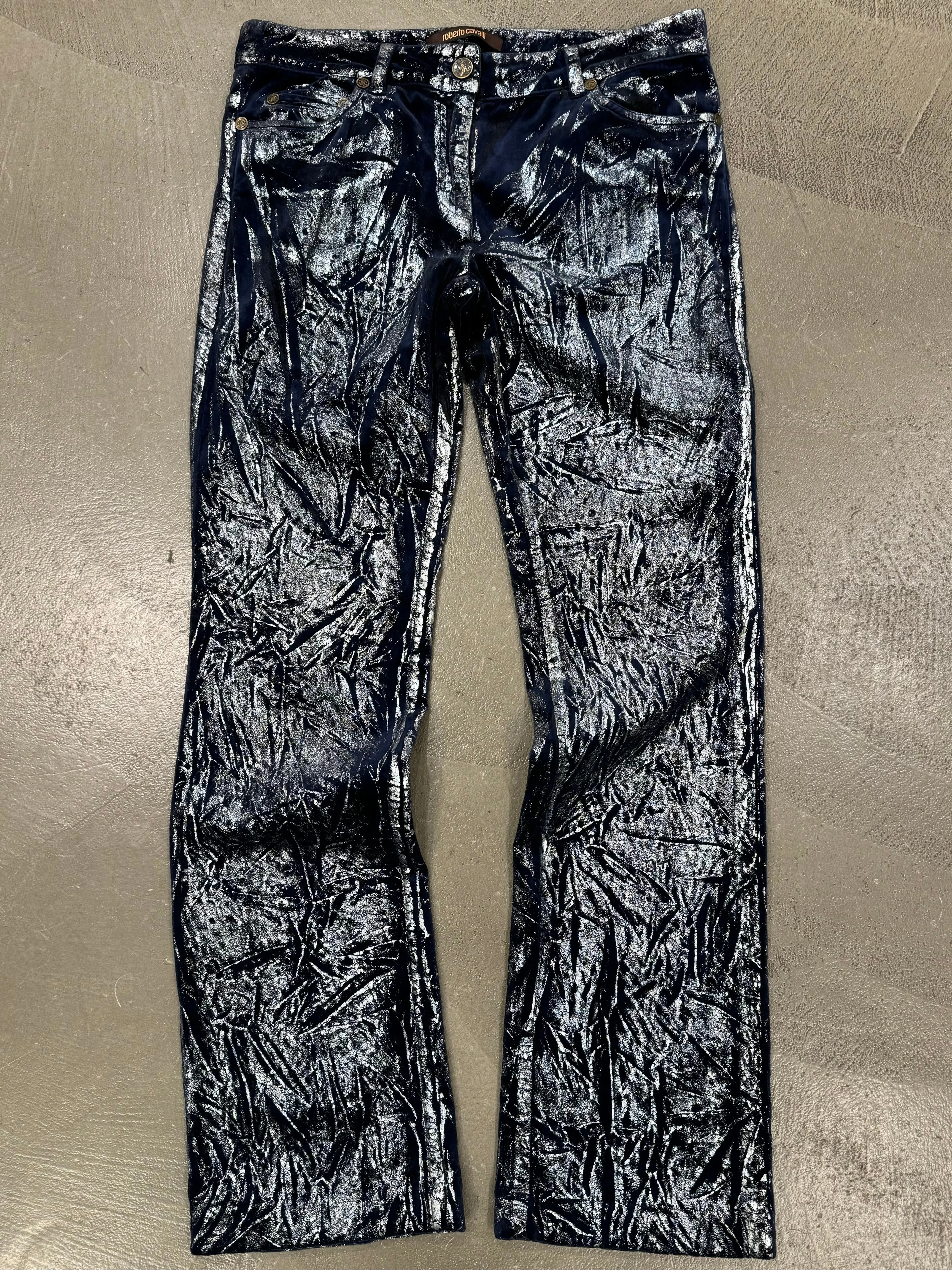 Roberto Cavalli waxed silver pants