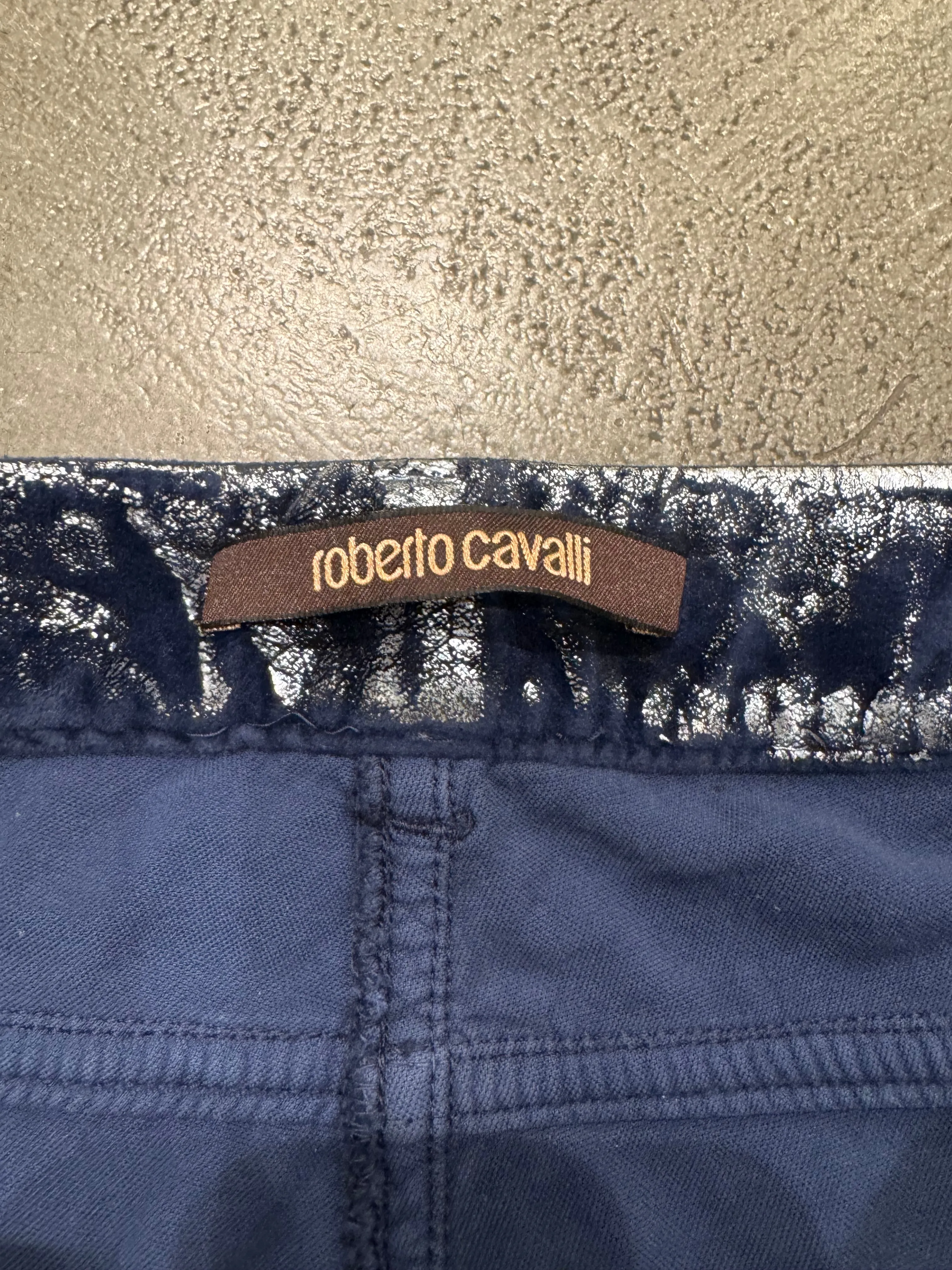 Roberto Cavalli waxed silver pants