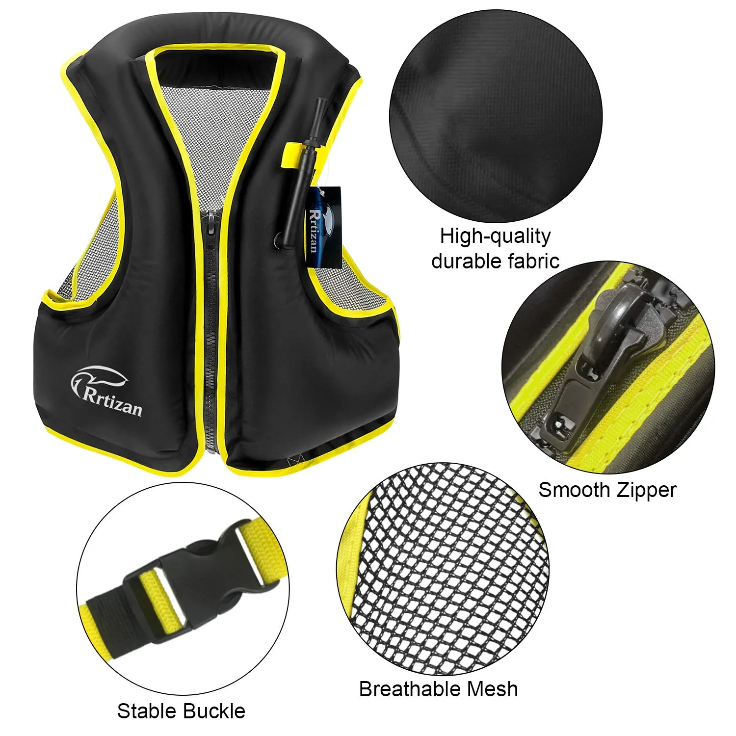 Rrtizan Swim Vest for Adults, Buoyancy Aid Swim Jackets - Portable Inflatable Snorkel Vest for Swimming, Snorkeling, Kayaking, Paddle Boating and Other Low Impact Water Sports Safety(Black, S-M)