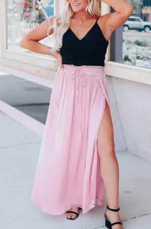 Santa Fe Satin Textured Maxi Skirt - Rose Pink