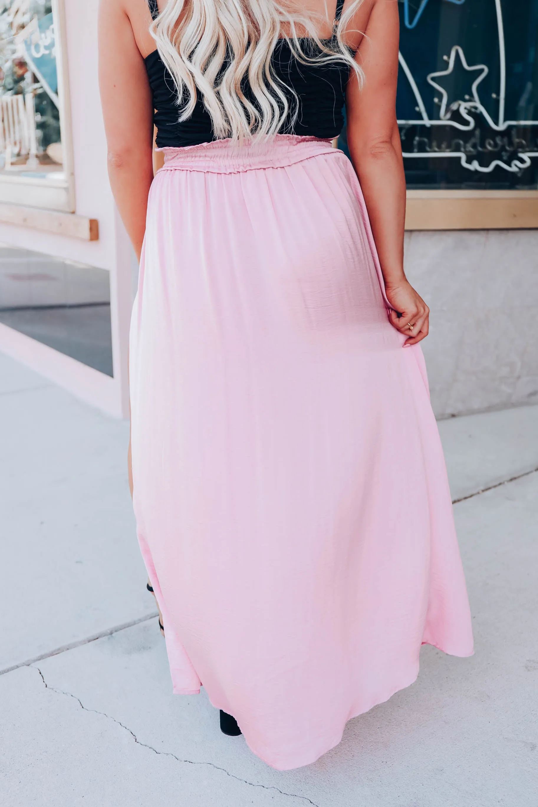 Santa Fe Satin Textured Maxi Skirt - Rose Pink