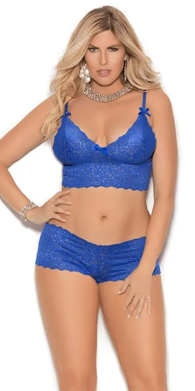 Sexy Unstoppable Plus Size Floral Lace Cami and Booty Shorts