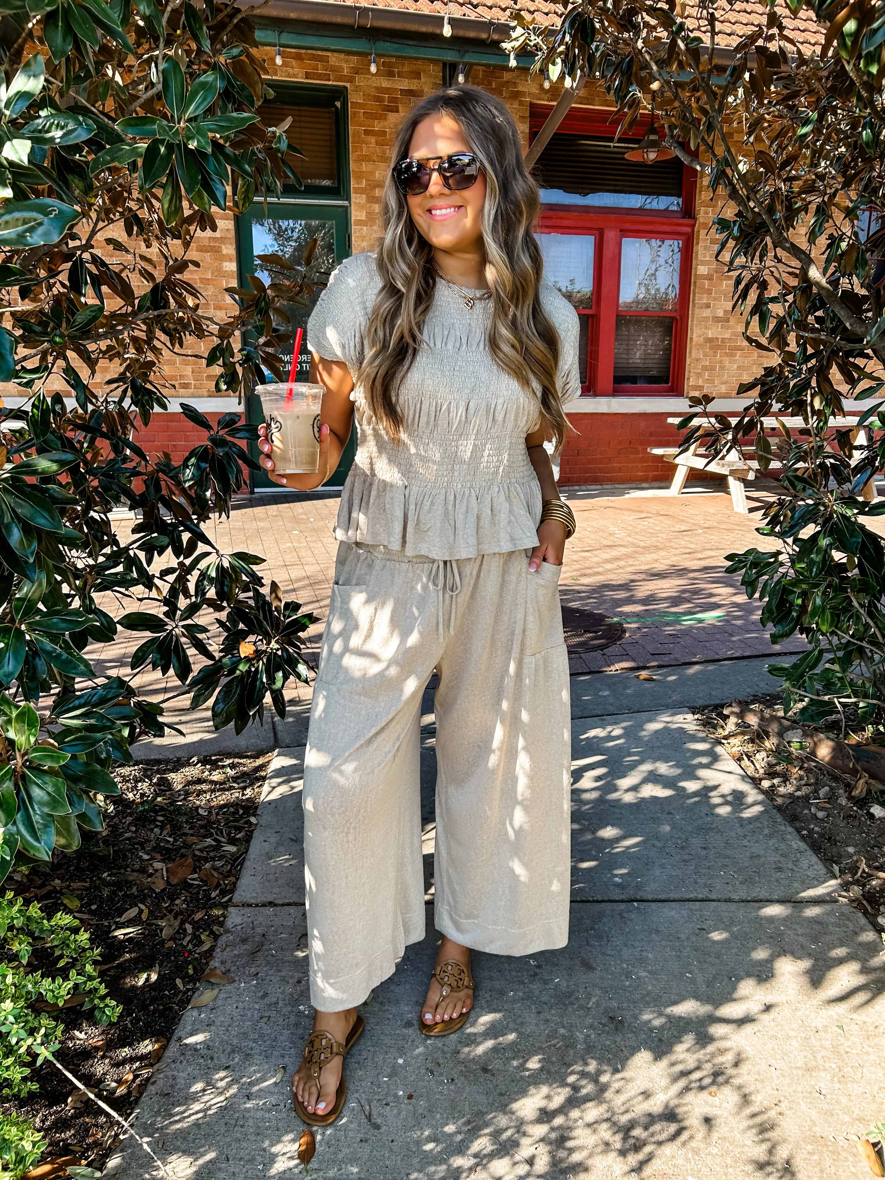 Shae Smocked Pants Straw