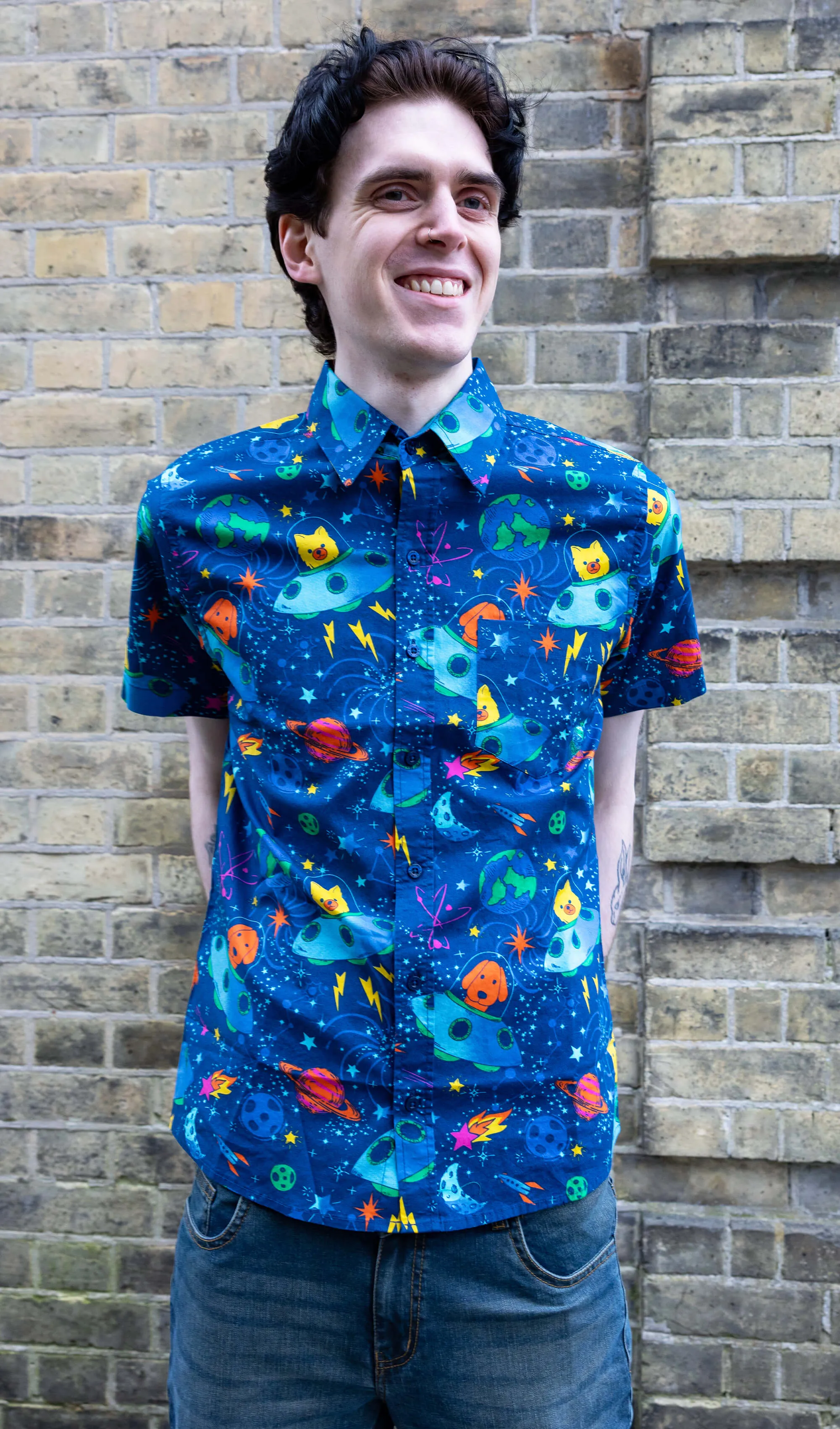SIZE 3XL* Dogs in Space Short Sleeve Shirt