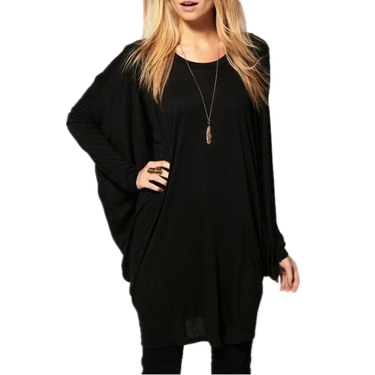 Slim Women Black Gray Cotton Long Slim Sleeve Loose Shirt Dress Plus Size Tops Tees
