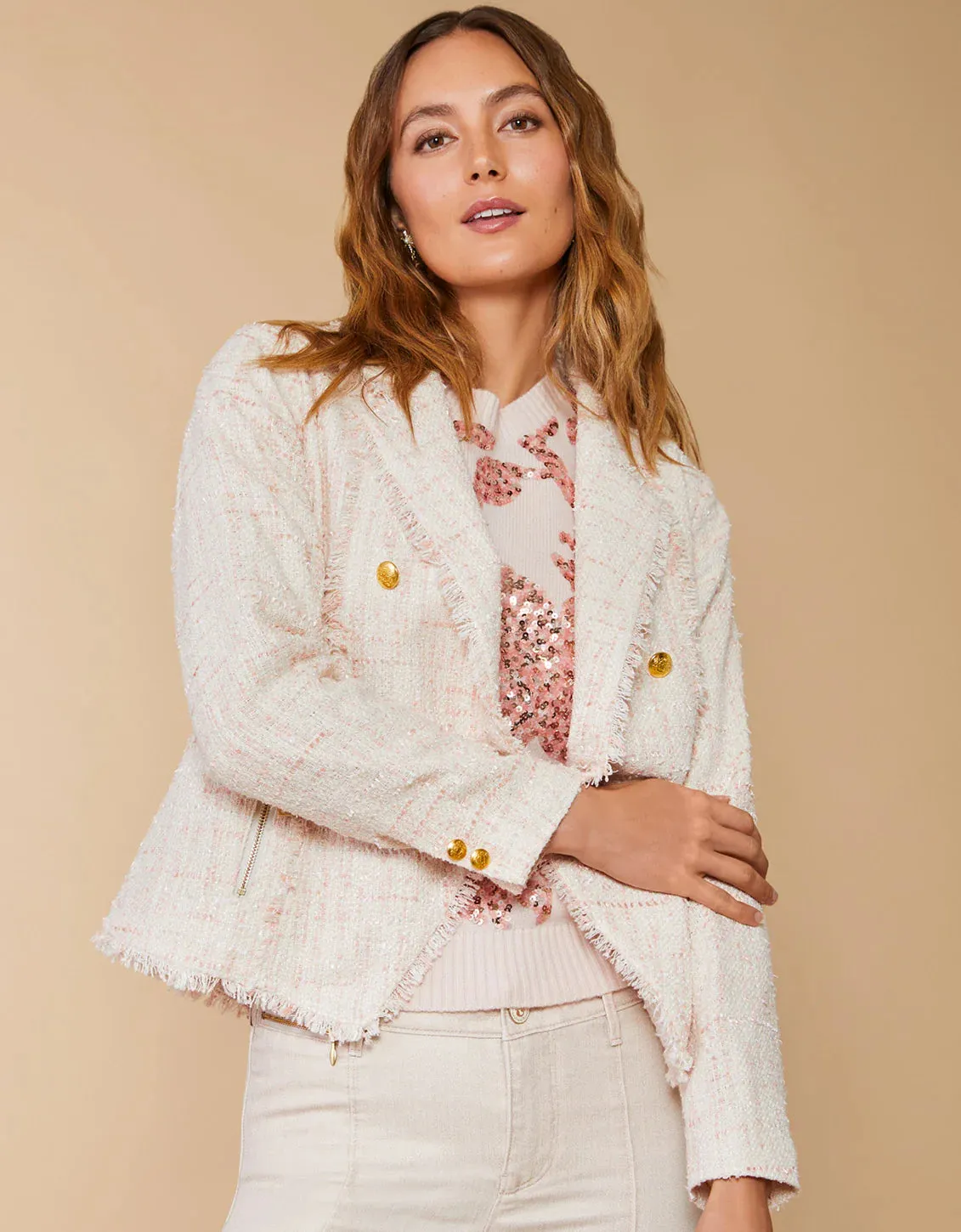 Spartina 449 Nathalie Tweed Blazer Pearl Blush - FINAL SALE
