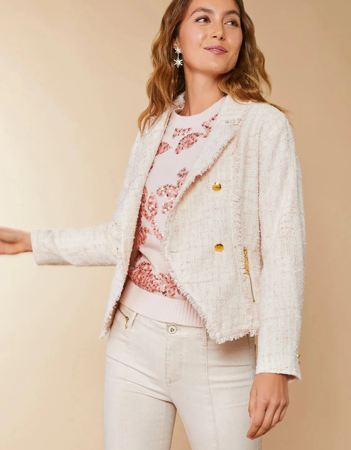 Spartina 449 Nathalie Tweed Blazer Pearl Blush - FINAL SALE