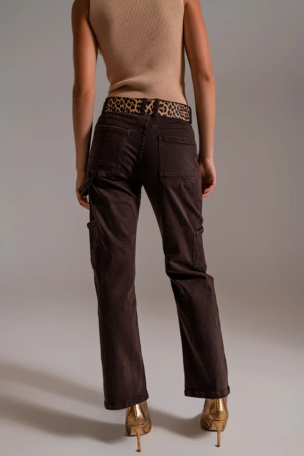 Straight Leg Cargo Pants in brown