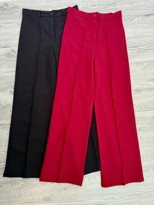 Straight Leg Pants - Black & Burgundy