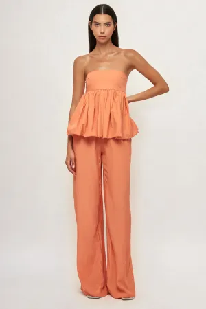 Strapless Ruffled Top | Straight Leg Pant