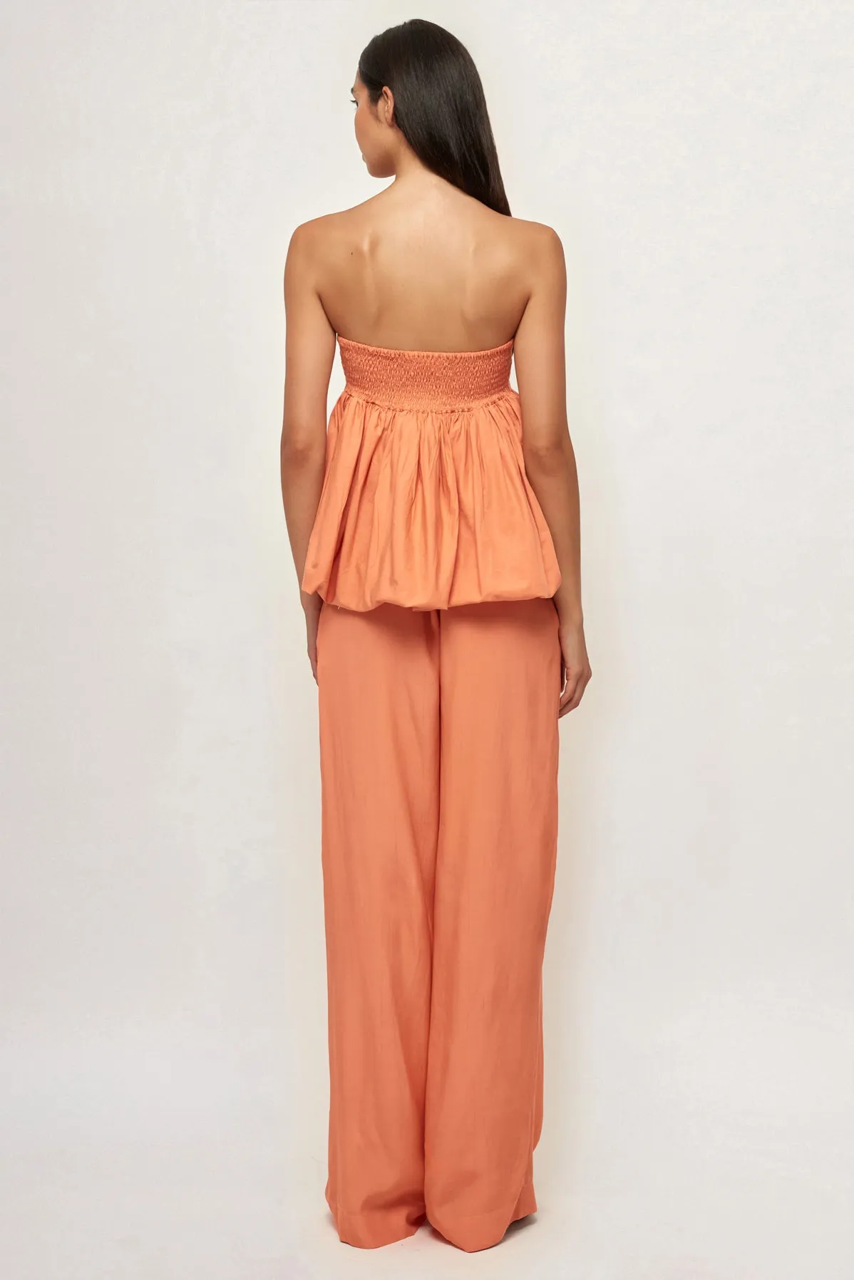 Strapless Ruffled Top | Straight Leg Pant