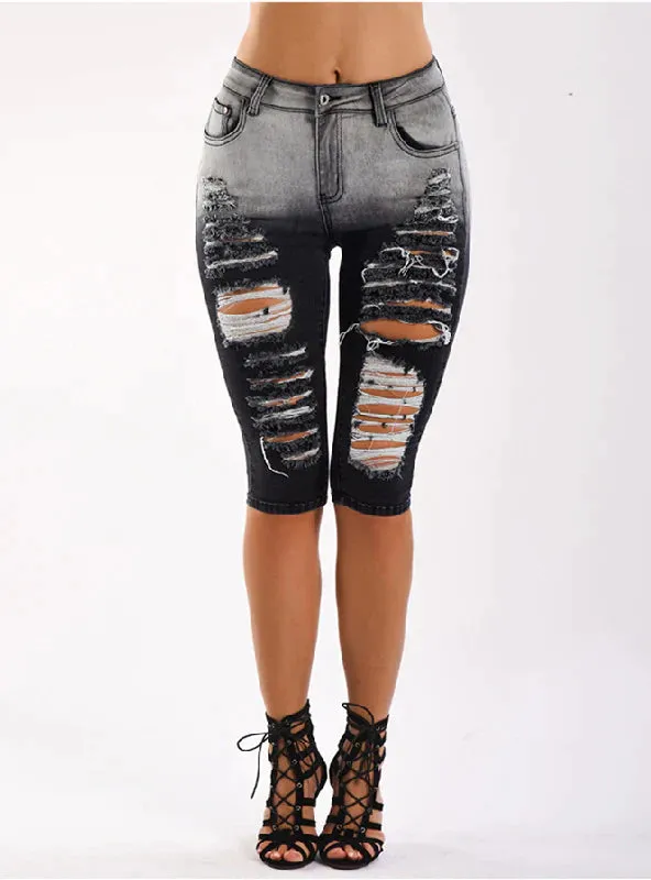 STRETCH HOLE STRAIGHT BLACK JEANS PANTS
