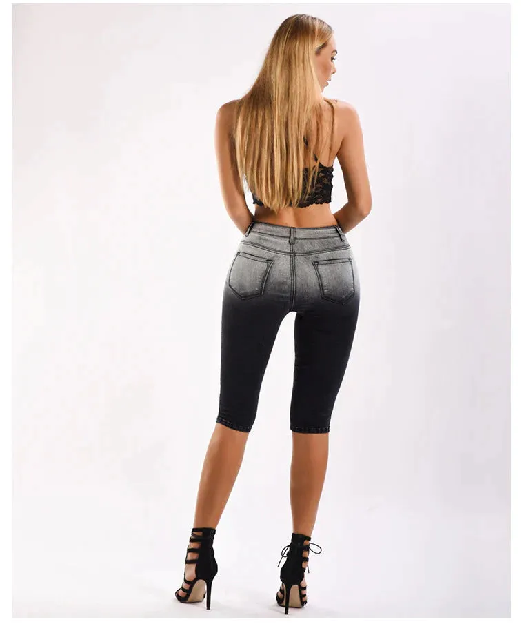 STRETCH HOLE STRAIGHT BLACK JEANS PANTS