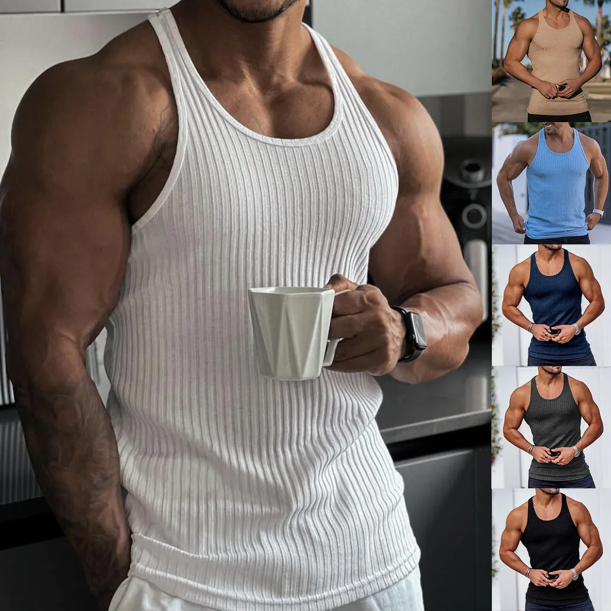 Stripe Fitness Sports Leisure Slim Fit Tank Top