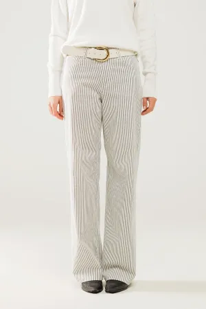 Striped pants with a straight leg in a stretch fabric
