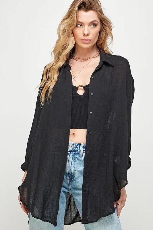 SUPER SOFT SEE THROUGH BUTTON DOWN SHIRT (perfect bathing suit cover up!)