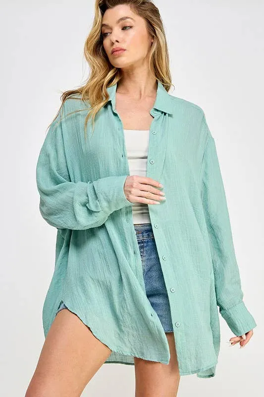 SUPER SOFT SEE THROUGH BUTTON DOWN SHIRT (perfect bathing suit cover up!)