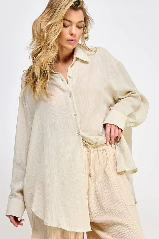 SUPER SOFT SEE THROUGH BUTTON DOWN SHIRT (perfect bathing suit cover up!)