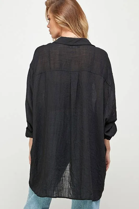 SUPER SOFT SEE THROUGH BUTTON DOWN SHIRT (perfect bathing suit cover up!)
