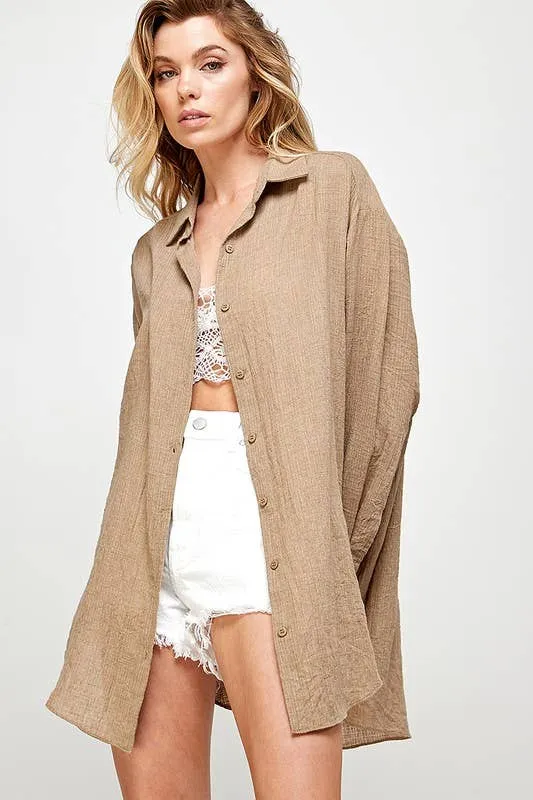 SUPER SOFT SEE THROUGH BUTTON DOWN SHIRT (perfect bathing suit cover up!)