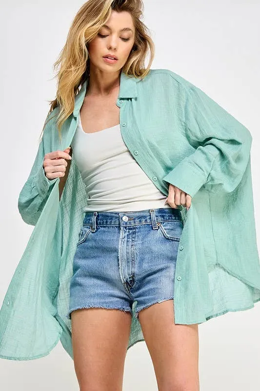 SUPER SOFT SEE THROUGH BUTTON DOWN SHIRT (perfect bathing suit cover up!)