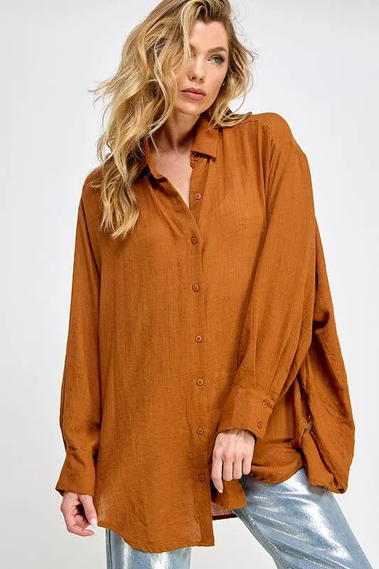 SUPER SOFT SEE THROUGH BUTTON DOWN SHIRT (perfect bathing suit cover up!)