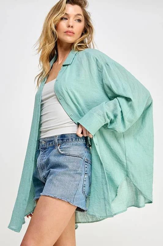 SUPER SOFT SEE THROUGH BUTTON DOWN SHIRT (perfect bathing suit cover up!)
