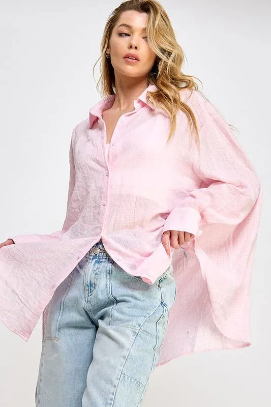 SUPER SOFT SEE THROUGH BUTTON DOWN SHIRT (perfect bathing suit cover up!)