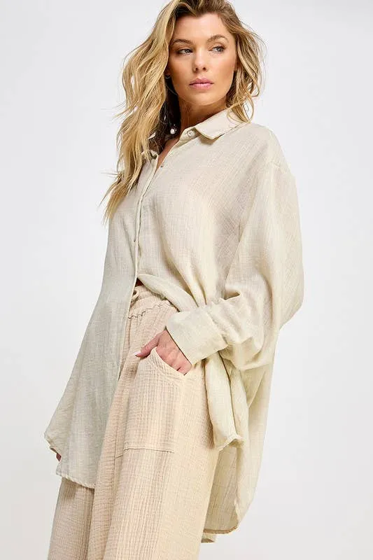 SUPER SOFT SEE THROUGH BUTTON DOWN SHIRT (perfect bathing suit cover up!)