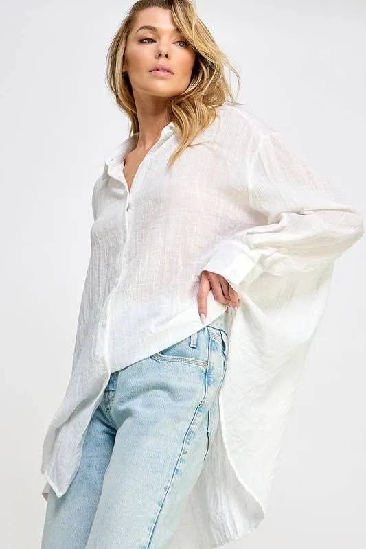 SUPER SOFT SEE THROUGH BUTTON DOWN SHIRT (perfect bathing suit cover up!)