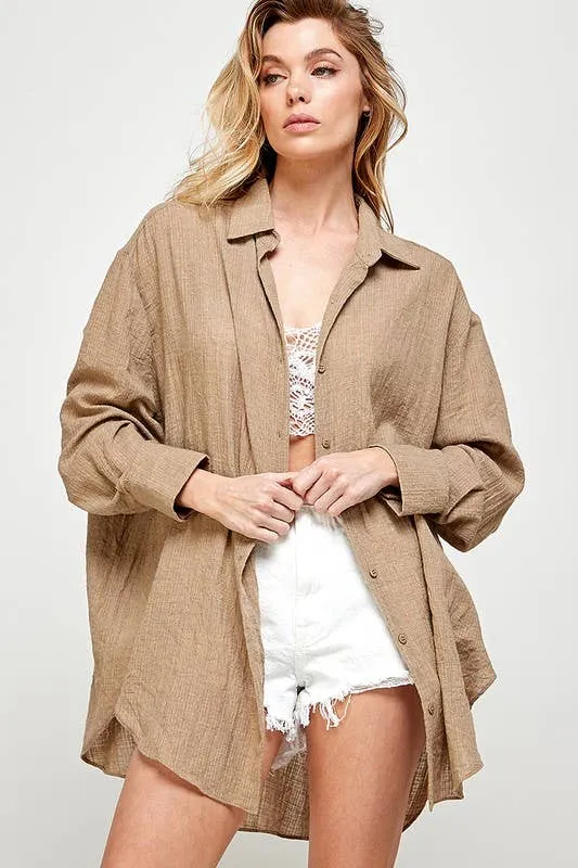 SUPER SOFT SEE THROUGH BUTTON DOWN SHIRT (perfect bathing suit cover up!)