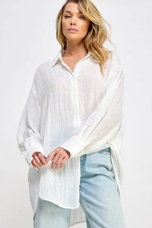 SUPER SOFT SEE THROUGH BUTTON DOWN SHIRT (perfect bathing suit cover up!)