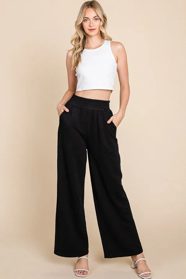 Textured High Waist Wide Leg Pants