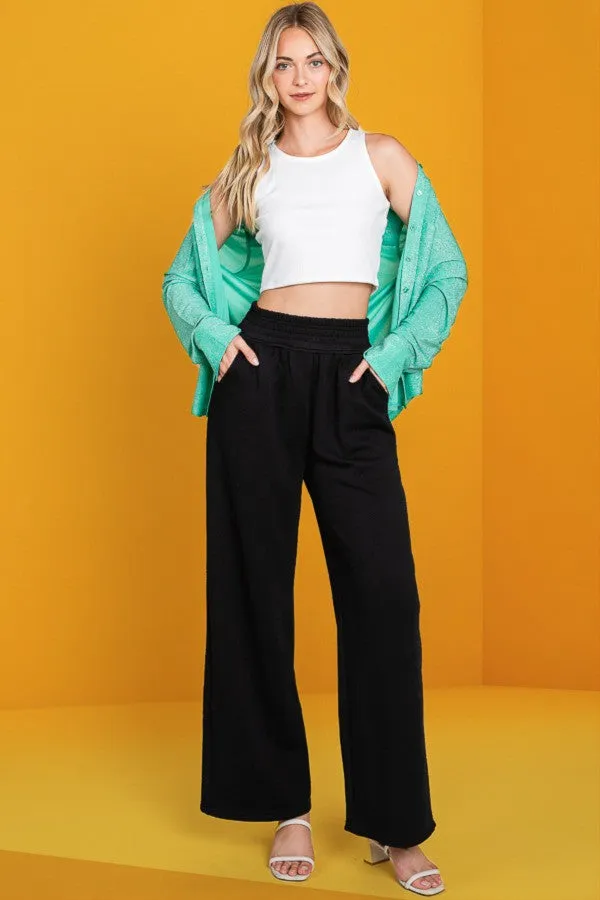 Textured High Waist Wide Leg Pants