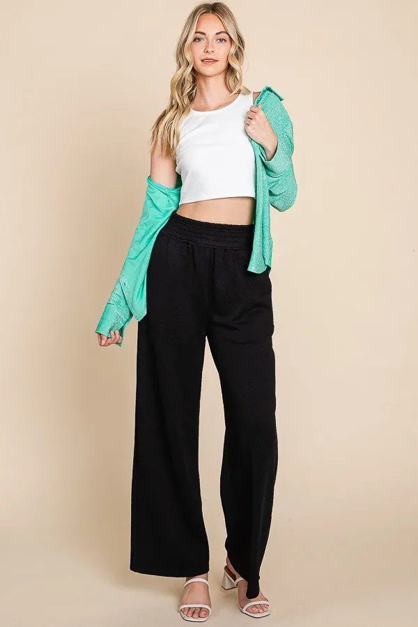 Textured High Waist Wide Leg Pants