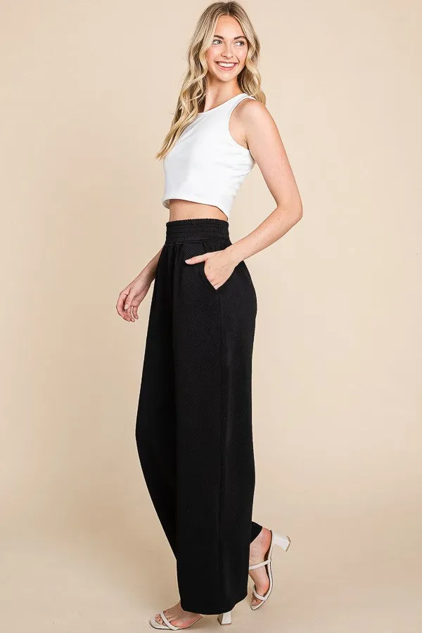 Textured High Waist Wide Leg Pants