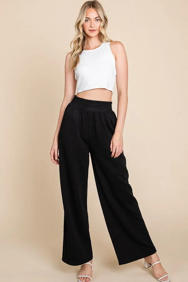 Textured High Waist Wide Leg Pants