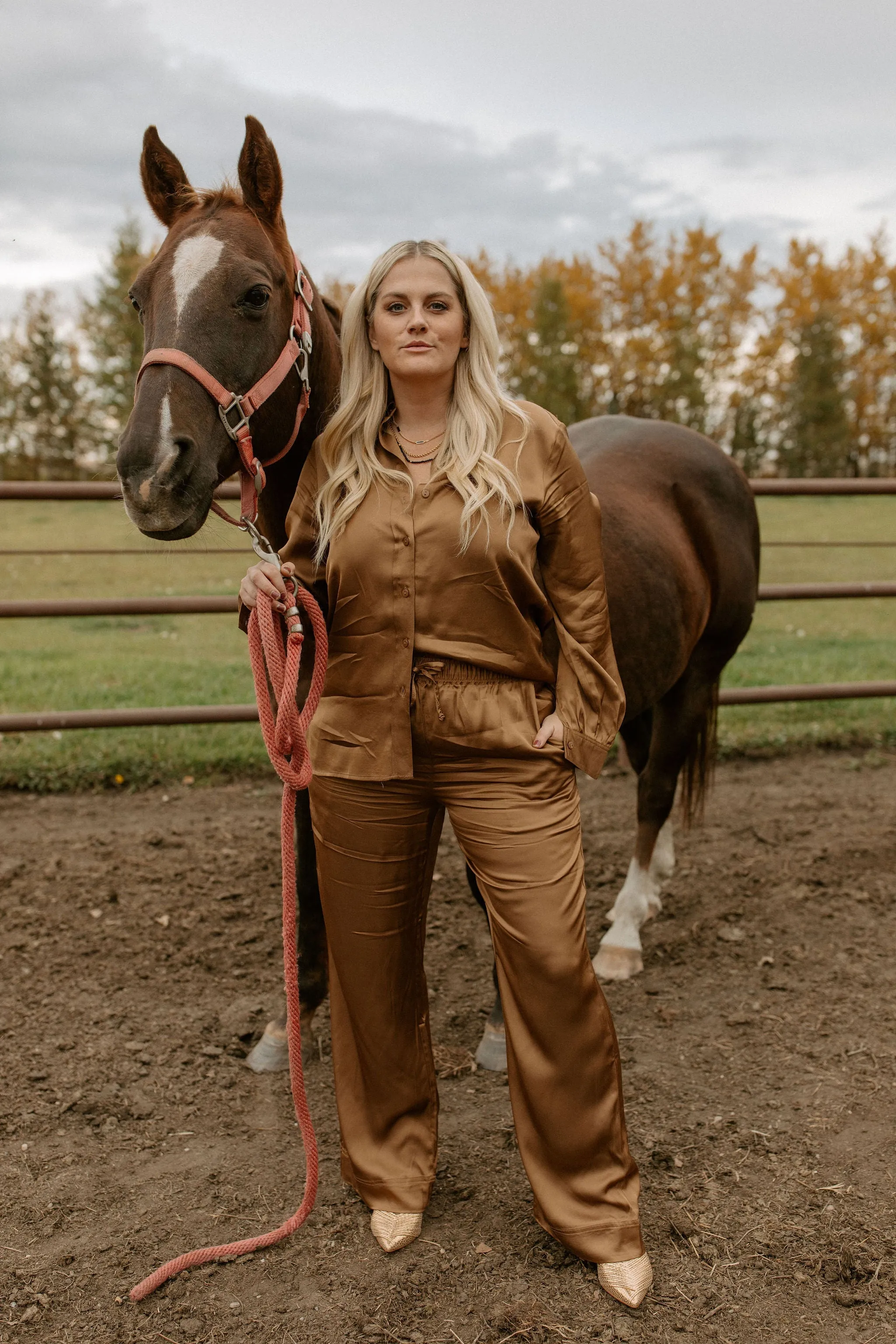 The Tiara Satin Pants by Part Two - Toasted Coconut - PLUS