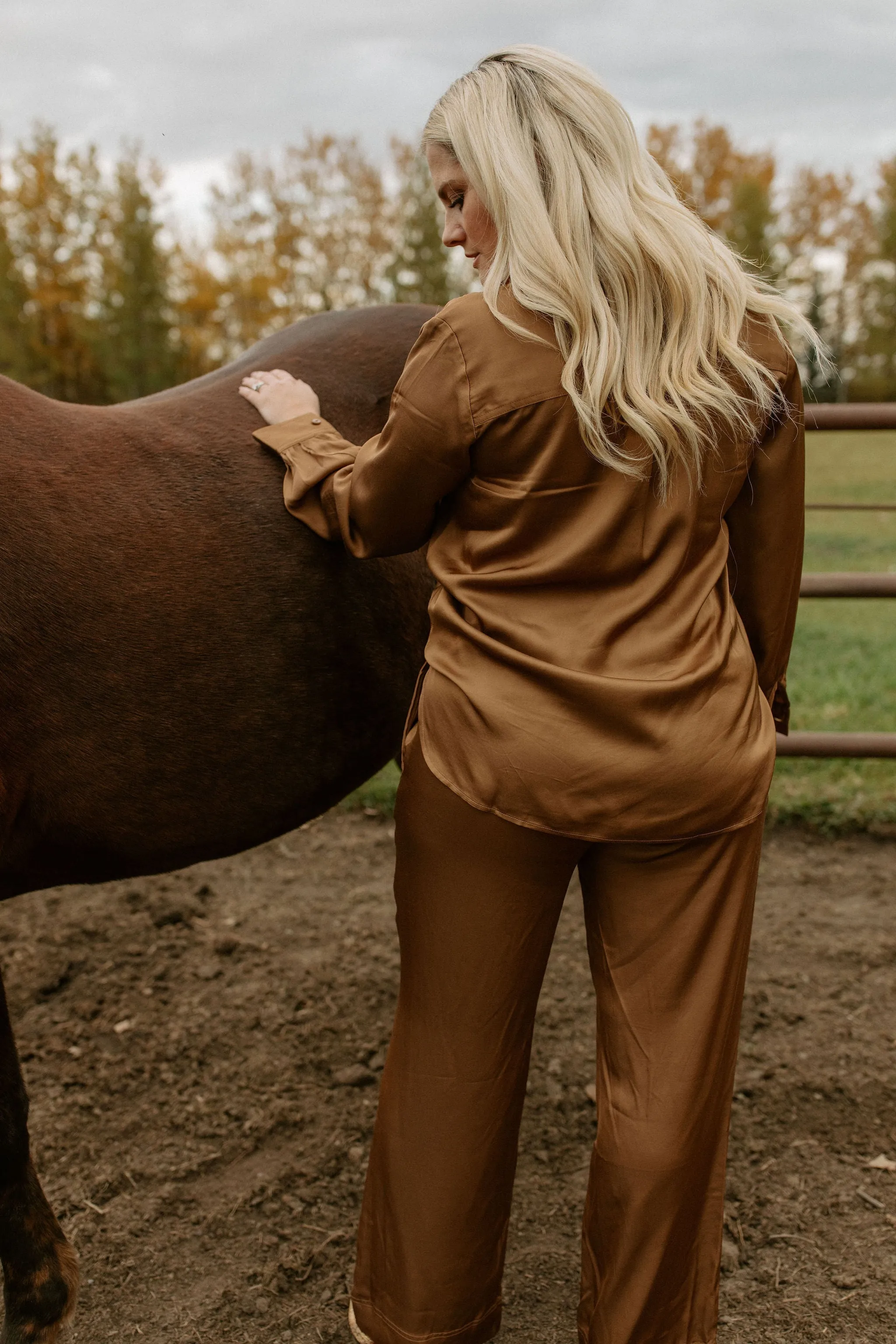 The Tiara Satin Pants by Part Two - Toasted Coconut - PLUS