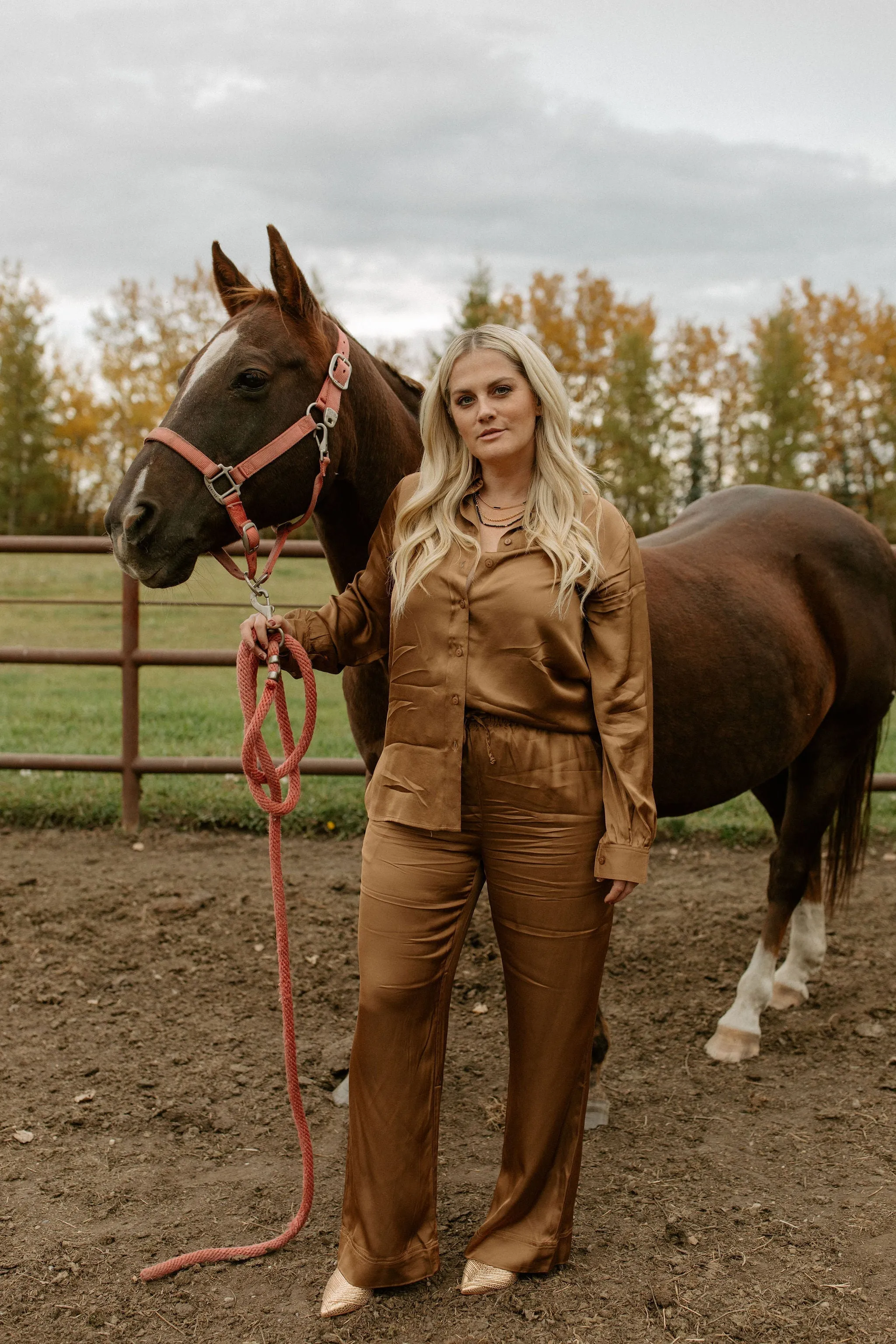 The Tiara Satin Pants by Part Two - Toasted Coconut - PLUS