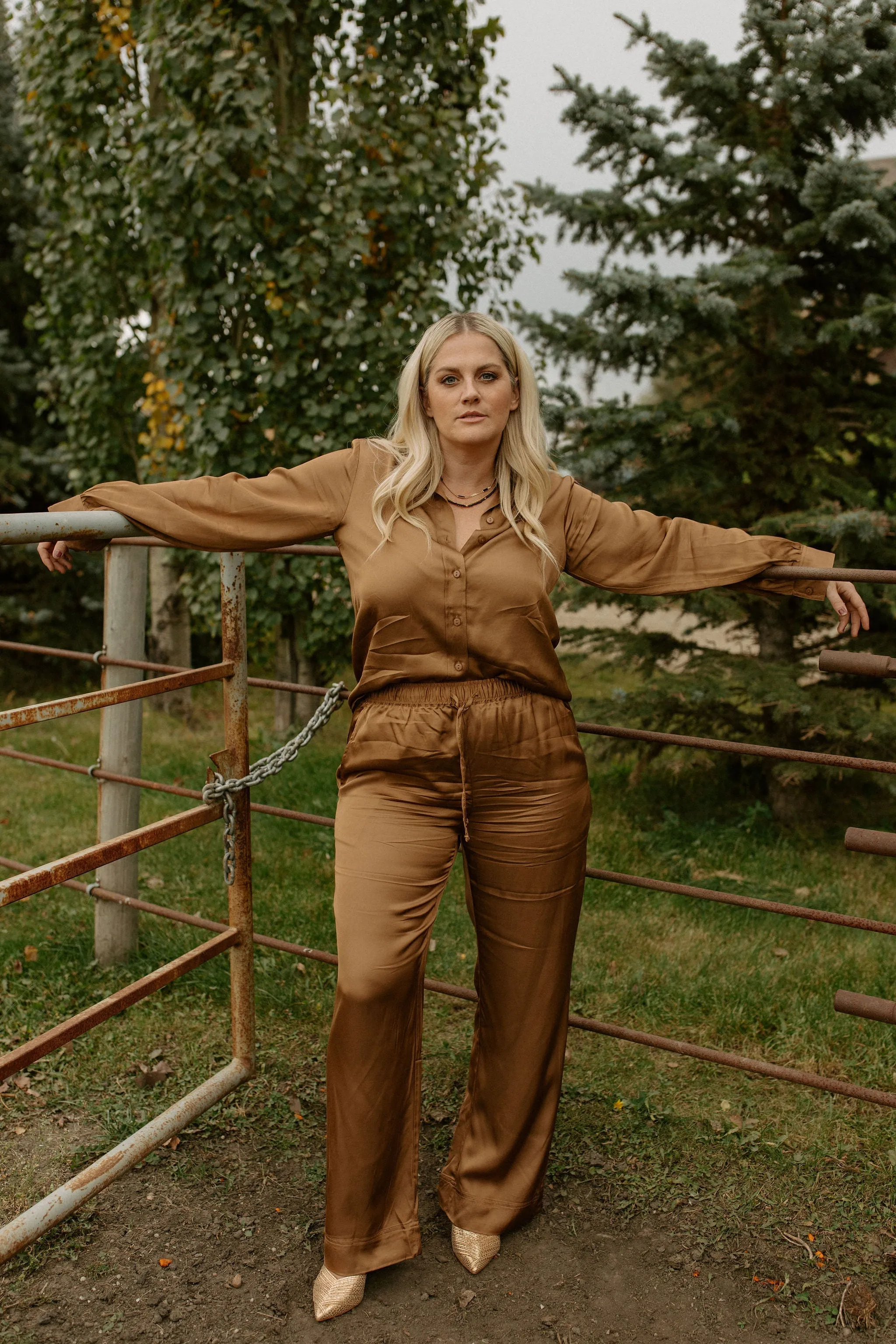 The Tiara Satin Pants by Part Two - Toasted Coconut - PLUS