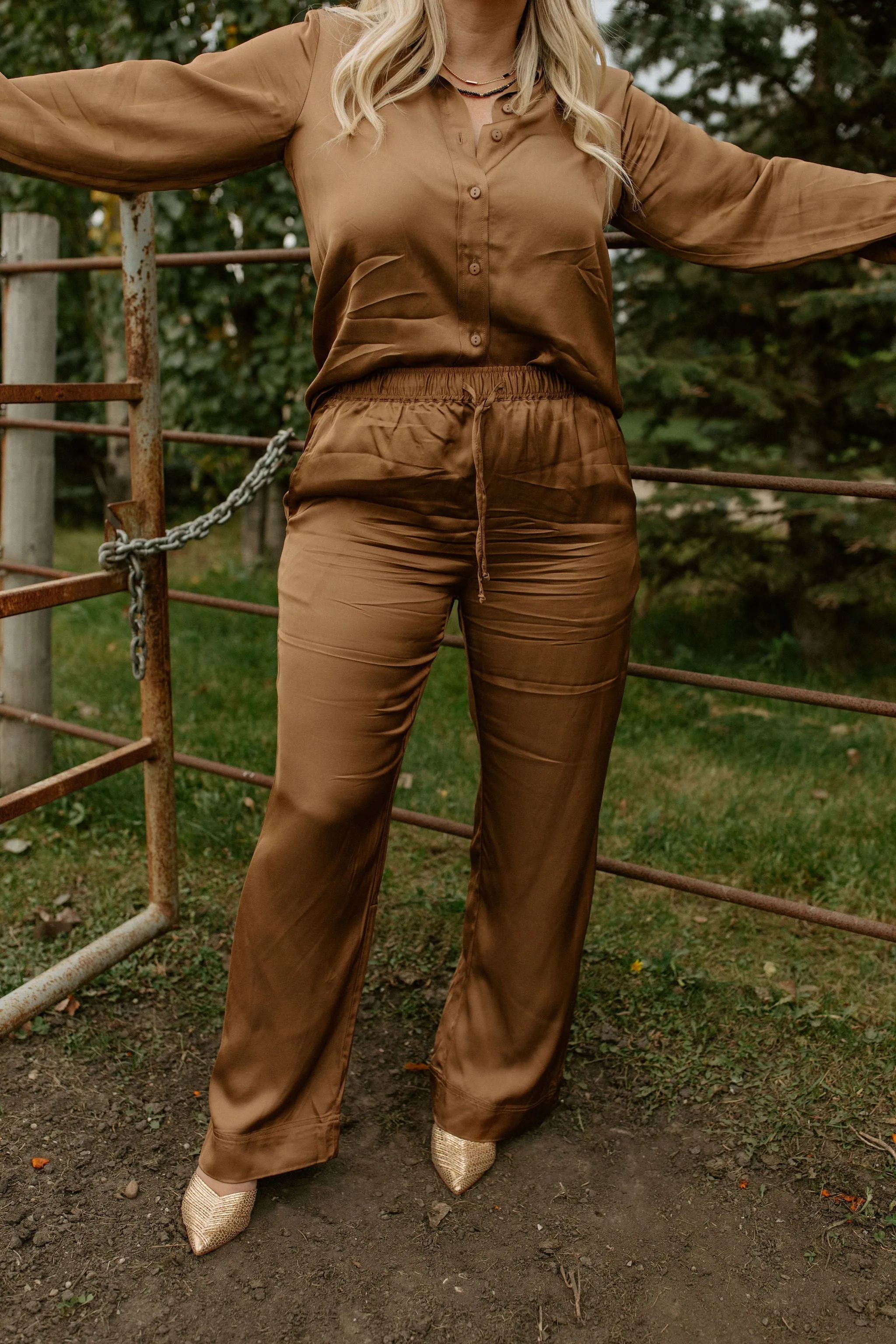 The Tiara Satin Pants by Part Two - Toasted Coconut - PLUS