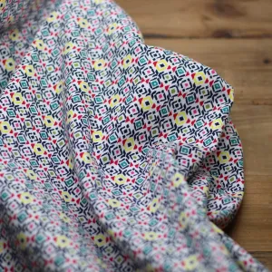 Tissu coton Stretch- ROSY - Blanc  (Vendu x10cm)