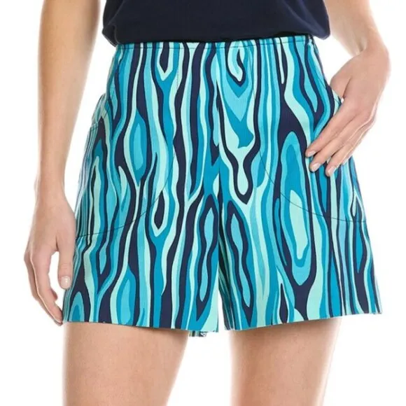 Trina Turk 'Charlotte' Stretch-Cotton Printed Shorts, Ceramic Blue Multi
